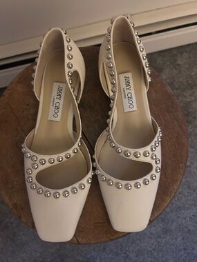 Jimmy Choo Cream Studded Mary Jane Pumps